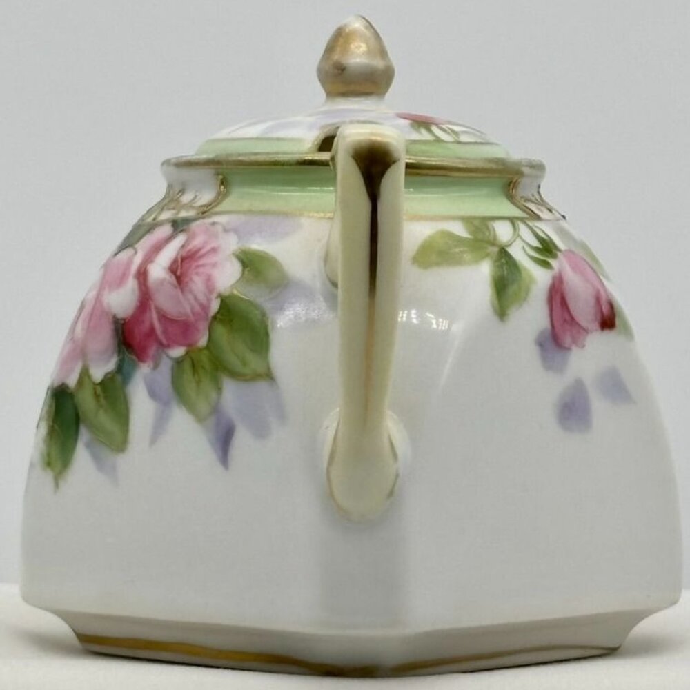 Antique Nippon Hand Painted Double-Handled Small Sugar Bowl With Lid Pink Roses~ - Picture 7 of 14
